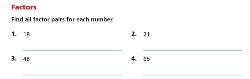 Find all factor pairs for each number. 20 POINTS-example-1