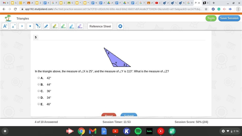 In the triangle above, the measure of X is 25°, and the measure of Y is 113°. What-example-1