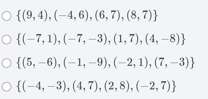 Which set of ordered pairs does not represent a function?-example-1