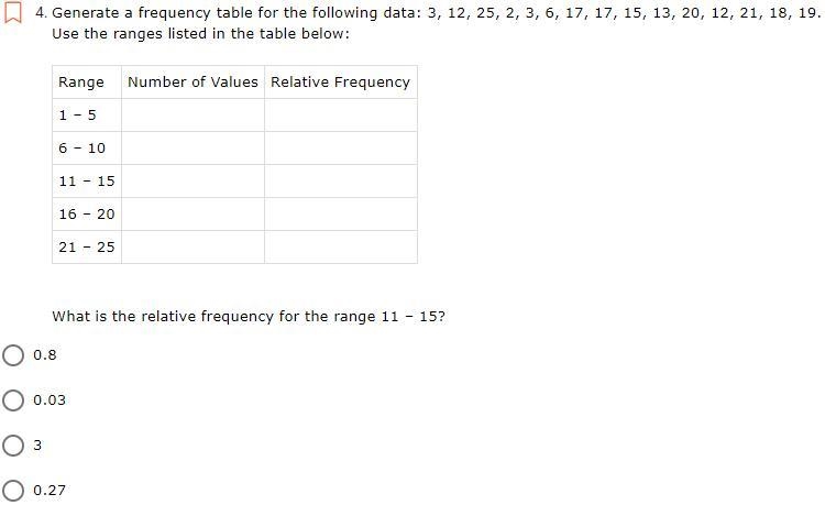 Generate a frequency table for the following data: 3, 12, 25, 2, 3, 6, 17, 17, 15, 13, 20, 12, 21, 18, 19. Use-example-1