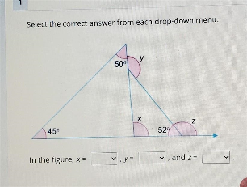 Select the correct answee from each drop- down menu in the figure, x = (55, 95, 118) y-example-1