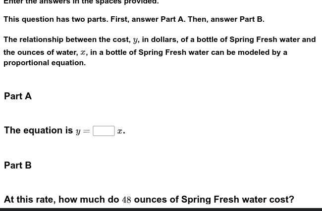 The relationship between the cost, , in dollars, of a bottle of Spring Fresh water-example-1