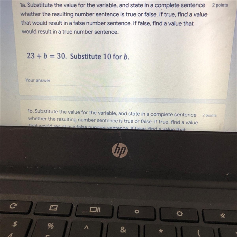 1a. Substitute the value for the variable, and state in a complete sentence whether-example-1