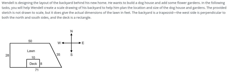 In the scale drawing, what will the length of the east, south, west, and north side-example-1