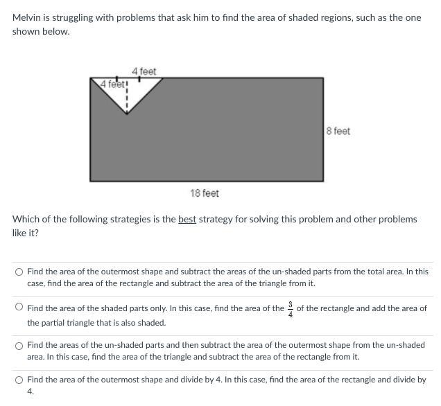 Melvin is struggling with problems that ask him to find the area of shaded regions-example-1