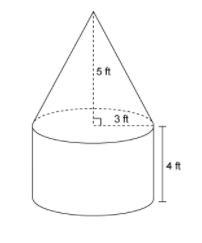 The figure is made up of a cylinder and a cone. What is the exact volume of the figure-example-1