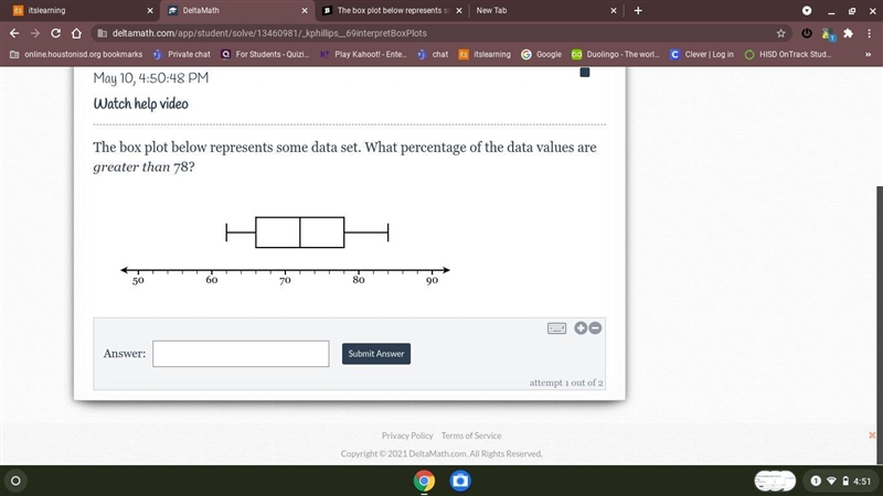 Extra points!!. What percentage of the data values are greater than 78?-example-1