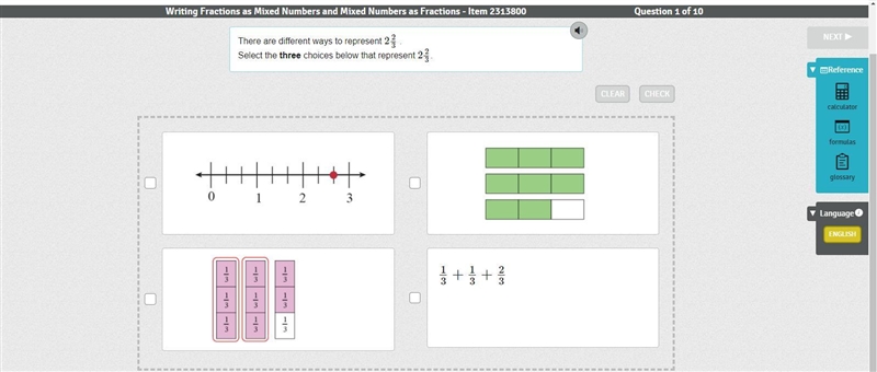 There are different ways to represent 2 2/3 . Select the three choices below that-example-1