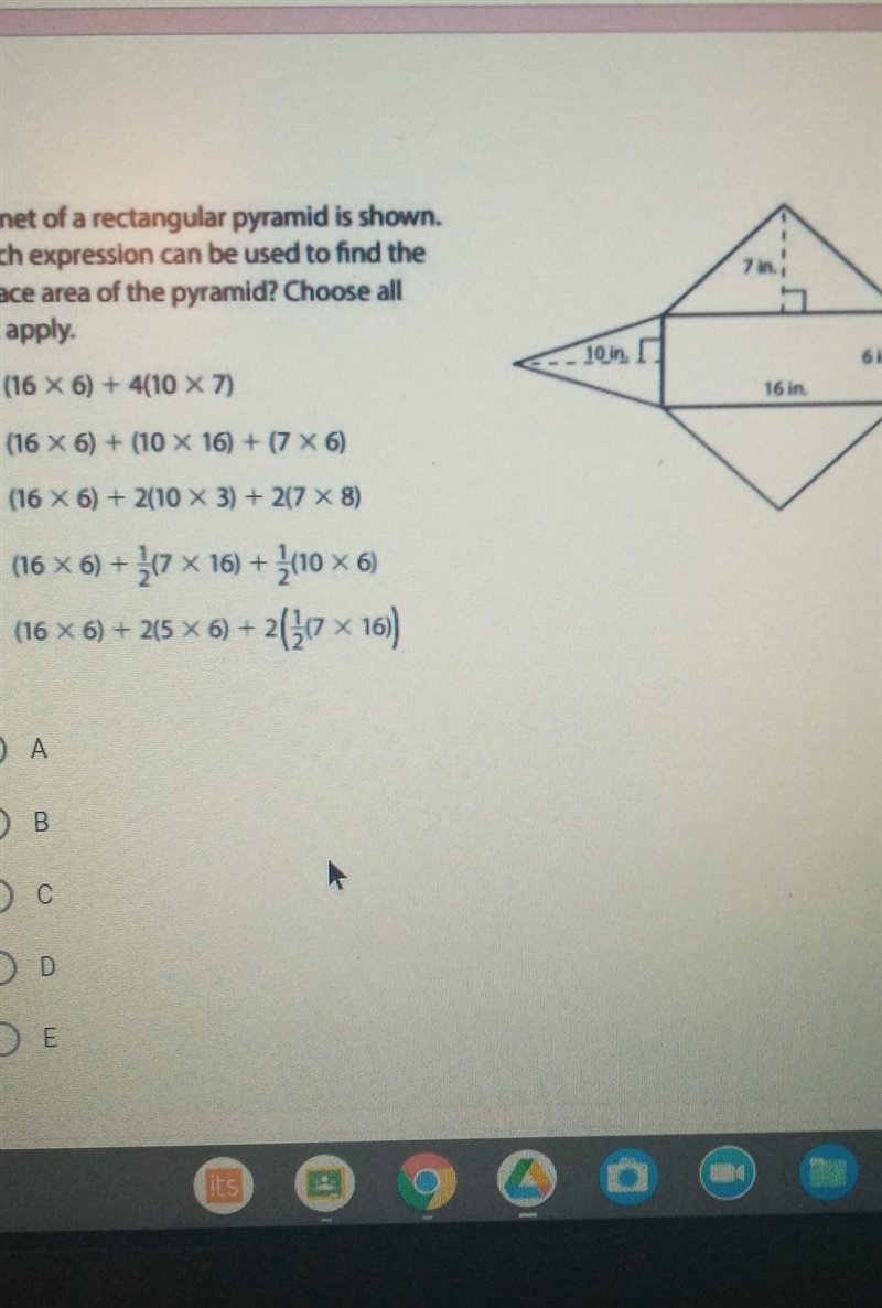 the net of the rectangular pyramid is shown which expression can be used to find the-example-1