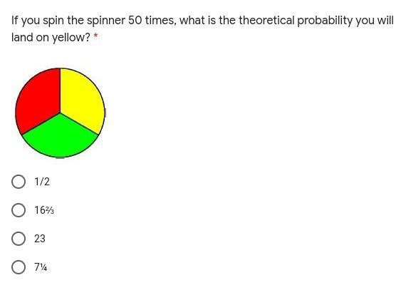 If you spin the spinner 50 times, what is the theoretical probability you will land-example-1