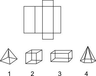 A net and four figures are shown: A net is shown on top. The net consists of 6 rectangles-example-1