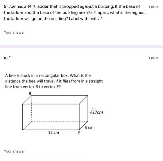 Please help and show work: 5) Joe has a 14 ft ladder that is propped against a building-example-1