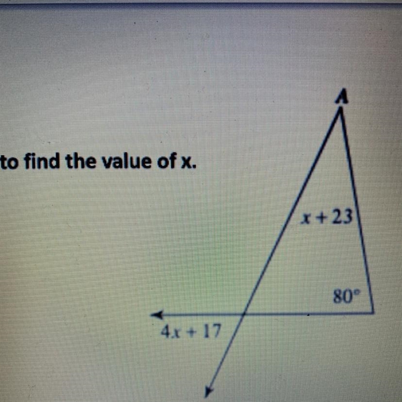 Use angle relationships to find the value of x.-example-1