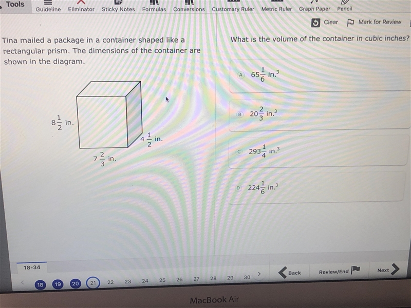 Tina mailed a package ima container shaped like a rectangular prism. The dimensions-example-1