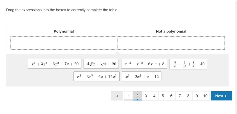 Please help! sort the equations by whether they are polynomial or not (picture attached-example-1