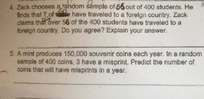 Two word problems :) BTW.. if you cant read it, the numbers are 56 out of 400, and-example-1