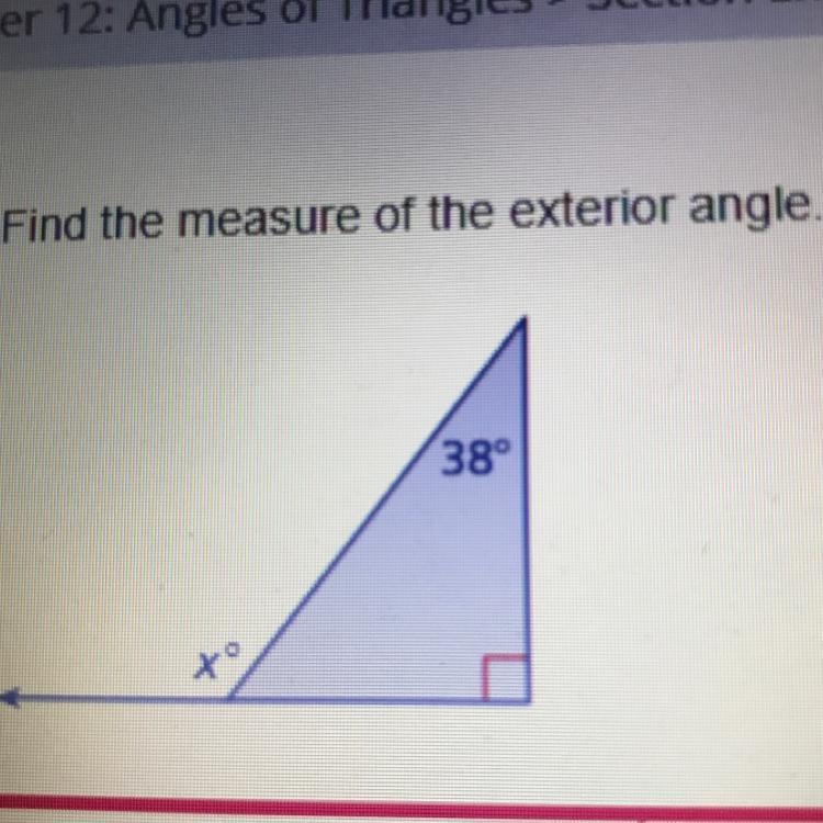 Can someone please help me find the measure of the exterior angle.-example-1