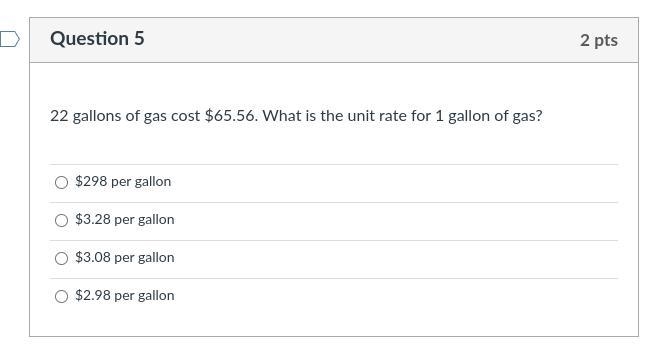 22 gallons of gas cost $65.56. What is the unit rate for 1 gallon of gas? Group of-example-1