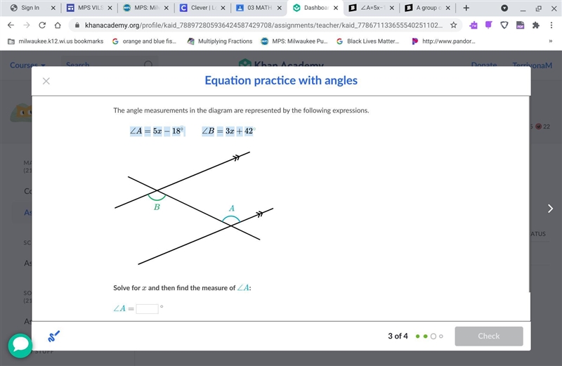 ∠A=5x−18 ∘ start color #11accd, angle, A, equals, 5, x, minus, 18, degrees, end color-example-1