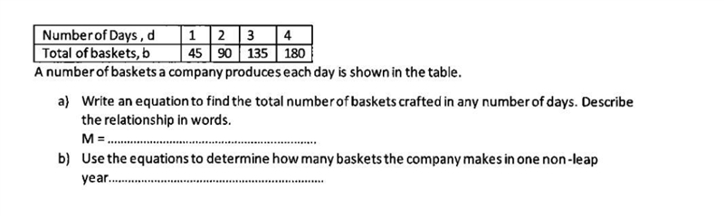 A number of baskets a company produces each day is shown in the table.-example-1