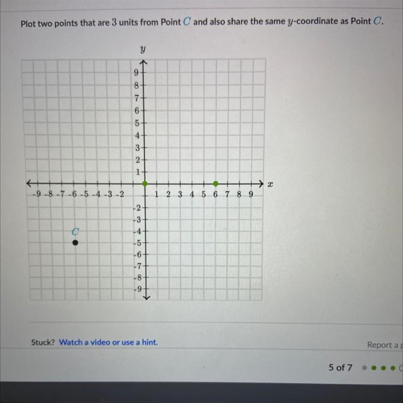 Plot two points that are 3 units from Point C and also share the same y-coordinate-example-1