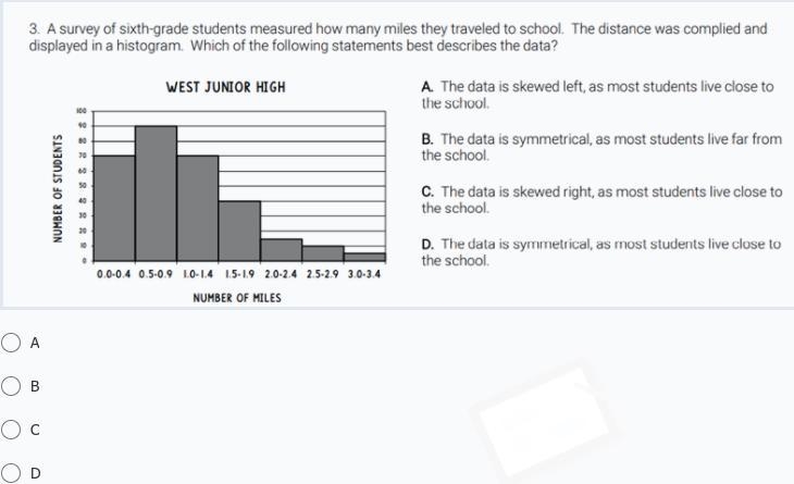 A survey of sixth grade students measured how many miles they traveled to school. The-example-1