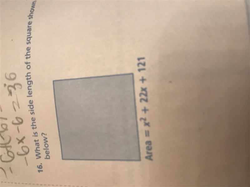 What is the side length of the square shown Below. Please SHOW your work.-example-1