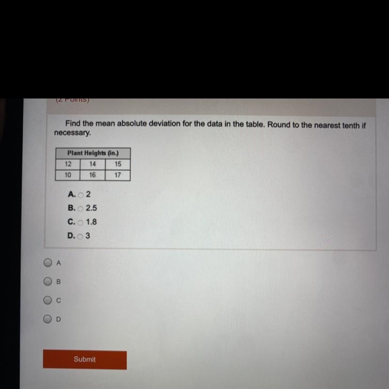 Find the mean absolute deviation for the data in the table. Round to the nearest tenth-example-1