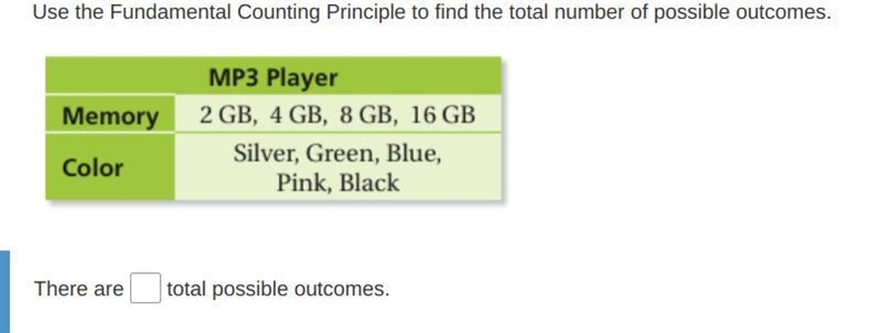 Use the Fundamental Counting Principle to find the total number of possible outcomes-example-1