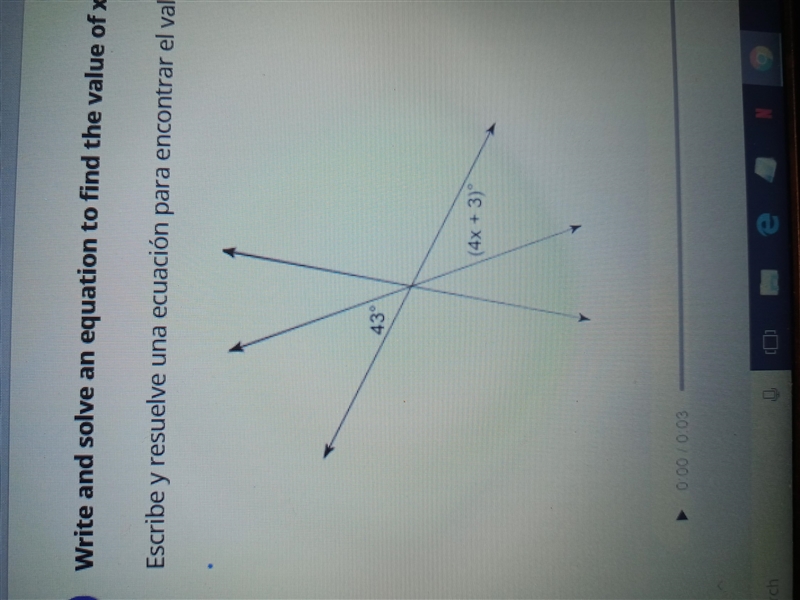 Write and solve an equation to find the value of x-example-1