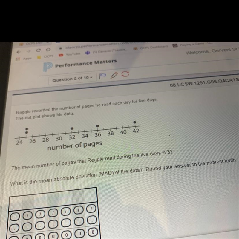 Reggie recorded the number of pages he read each day for five days. The dot plot shows-example-1