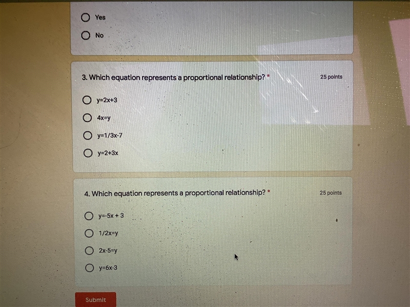 Which equation represents a proportional relationship? I need the answer for BOTH-example-1