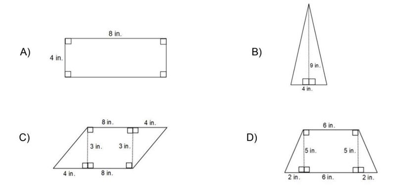 Sam found the area of a polygon. The area is 36 in2. Which of these polygons has an-example-1