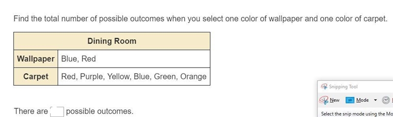 Find the total number of possible outcomes when you select one color of wallpaper-example-1