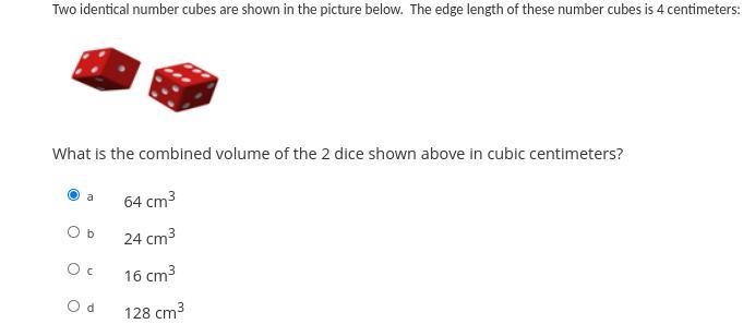 Two identical number cubes are shown in the picture below. The edge length of these-example-1