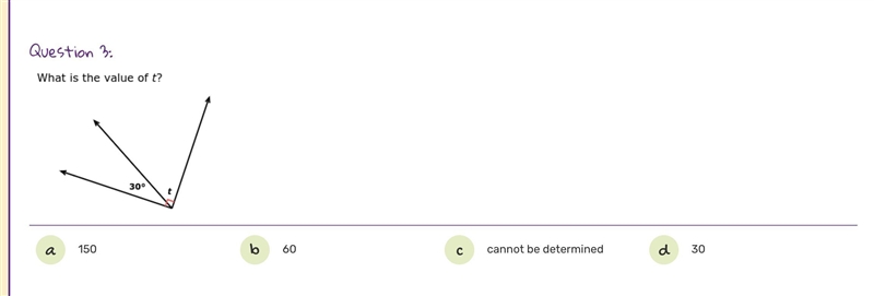 Pls help What is the value of t? A. 150 B. 60 C. cannot be determined D. 30-example-1