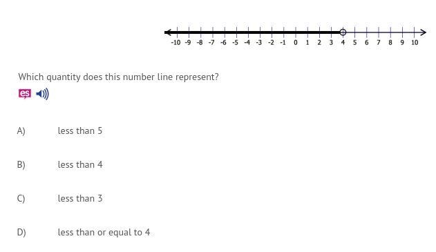 Which quantity does this number line represent? A)less than 5 B)less than 4 C)less-example-1