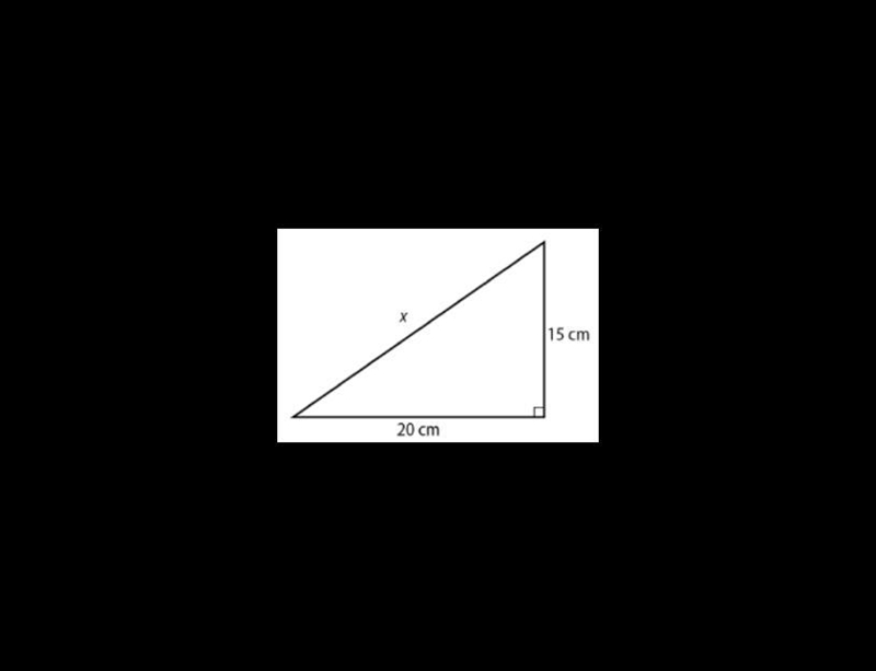 A right triangle and two of its side lengths are shown in the diagram below. What-example-1