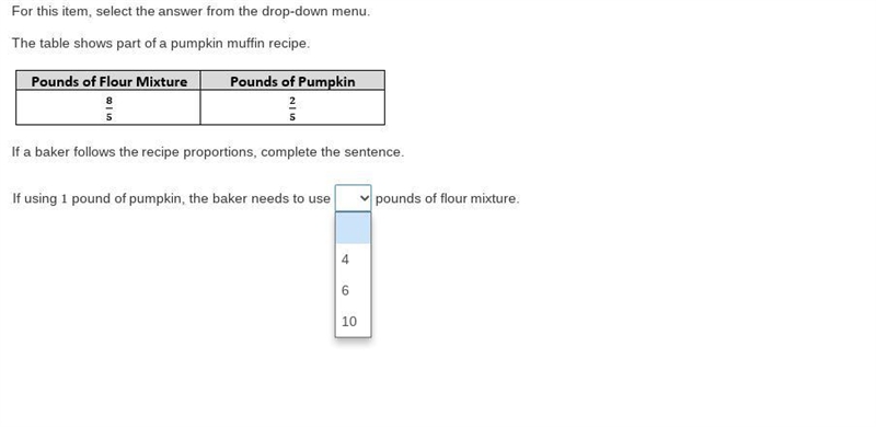 For this item, select the answer from the drop-down menu. The table shows part of-example-1