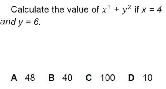 Calculate the value of x^3+y^2 of x=4 and y=6-example-1