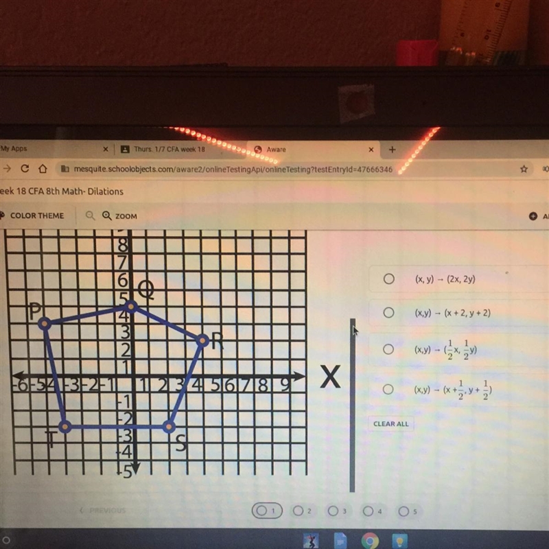 Pentagon PQRST is drawn on a coordinate plane below. what rule best represents a dilation-example-1