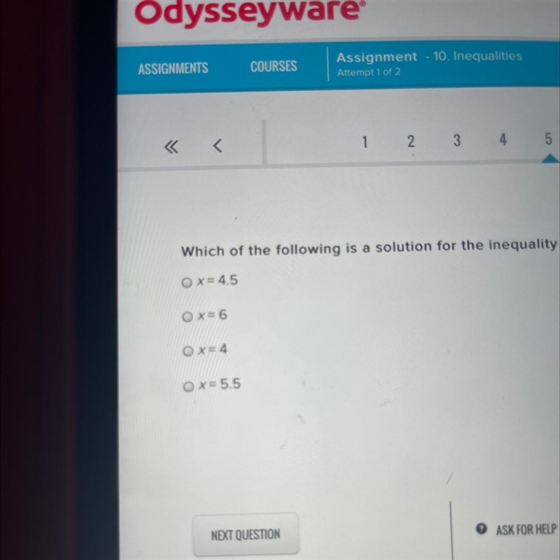 Which of the following is a solution for the inequality 2x < 9?-example-1