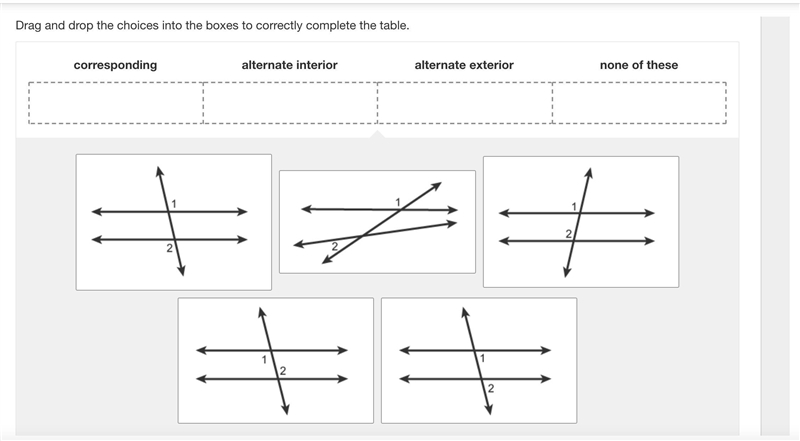 PLEASE HELP Classify each pair of numbered angles as corresponding, alternate interior-example-1