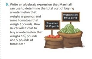 Write an algebraic expression that Marshall can use to determine the total cost of-example-1