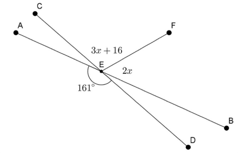 Line segments AB and CD intersect at point E. Ray EF extends from point E. Find the-example-1