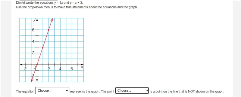 HELP PLZZZ!!!! The first choose part have answer choice y= 3x and y= x+3 The second-example-1