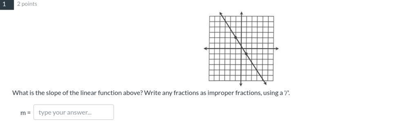 What is the slope of the linear function above? Write any fractions as improper fractions-example-1