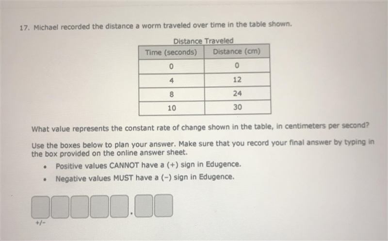 Michael recorded the distance A worm traveled over time in the table shown. what value-example-1