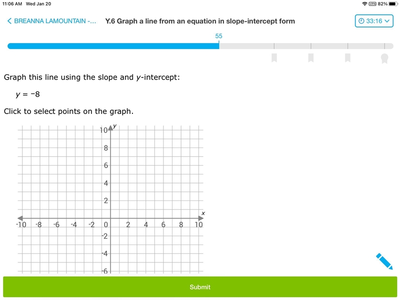 Can you solve this?Graph this line using slope and y-intercept. Y=-8-example-1