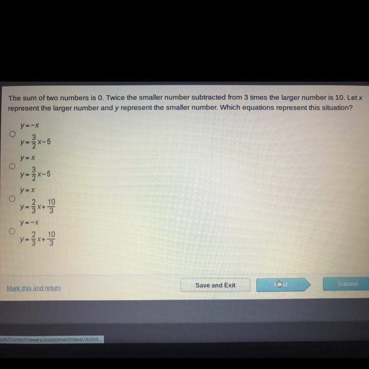 The sum of two numbers is 0. Twice the smaller number subtracted from 3 times the-example-1